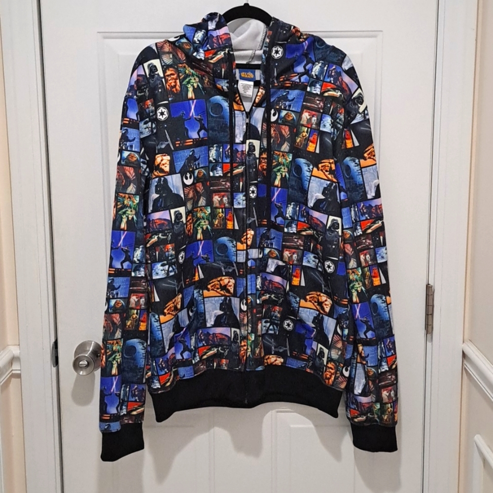 NWOT Star Wars Zip Hoodie Size Large 2XL Movie Scenes Luke Darth Vader